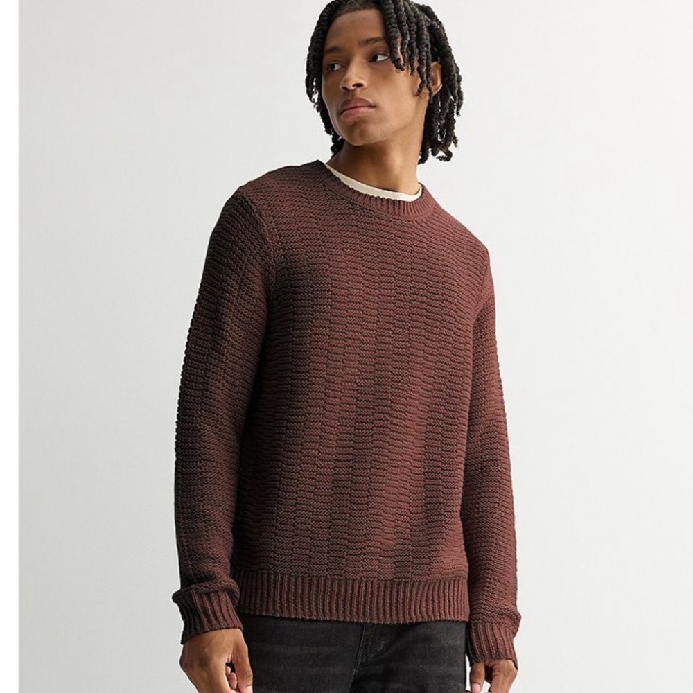 Sage + Steel Mens Cappuccino Brown Textured Knit Crewneck Sweater ‎ M NWT